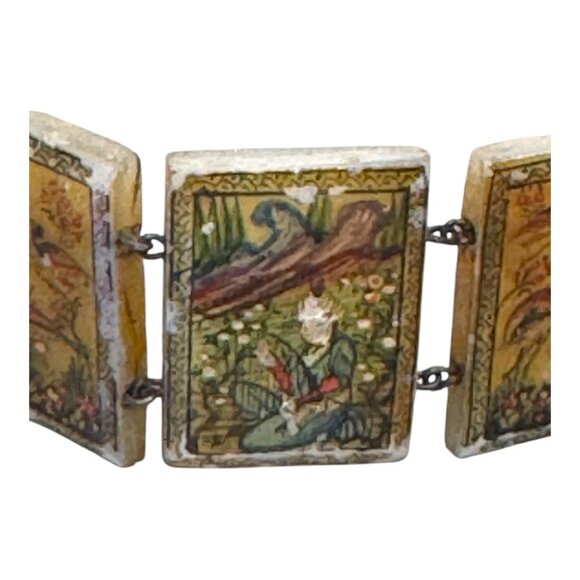 Sterling Silver & Mother of Pearl Hand Painted Panel Bracelet Birds Storyteller - Picture 9 of 16
